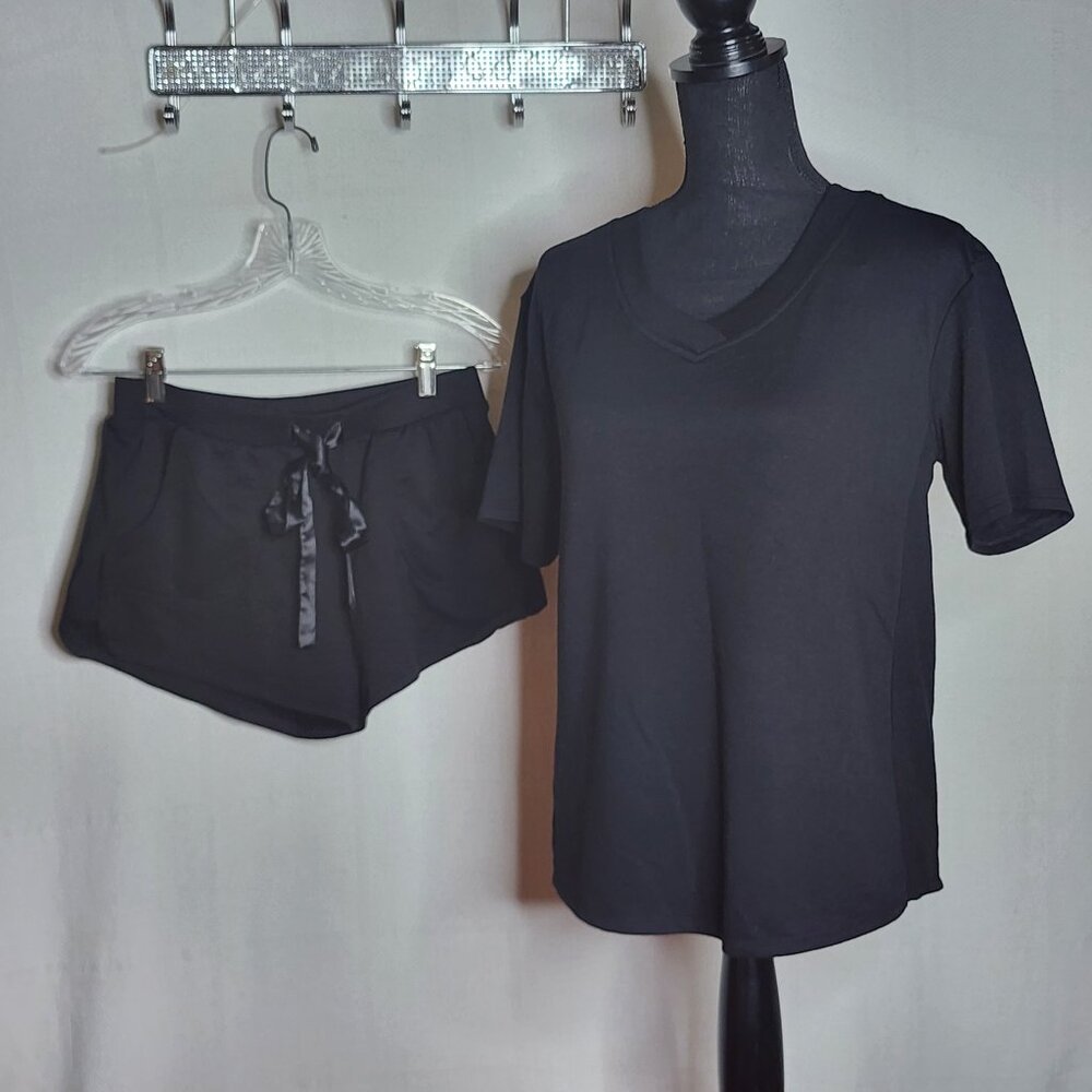 FN by Flora Nikrooz Poly Rayon Span Black Super Soft Pull on Sleep Short Set S